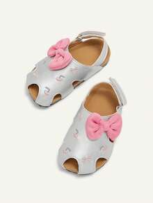 Cozy Pixies 1 Pair Silver Princess Style Cute Fashion Versatile Bow Embroidered Baby Girl Flat Sandals - Silver - View 4