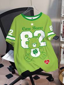 SHEIN X Care Bears Plus Size Summer Casual Numeric & Bear Print Round Neck Short Sleeve T-Shirt - White - View 1