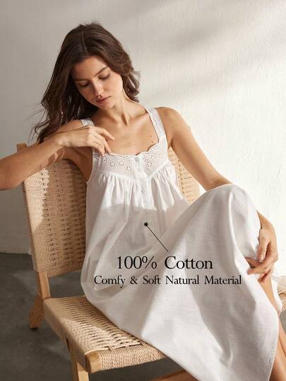 Ocili Vestido casual de mujer con diseño de botones huecos y bordado floral