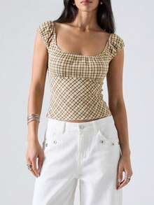 LYSMO 女士简约时尚休闲日常衬衫 - 卡其色 - 查看 2