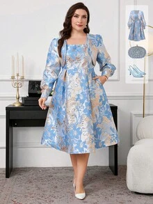 Ellevyn 大码女装两件套，优雅女装两件套（含短外套和连衣裙），女装两件套（含连衣裙和口袋），魅力女装两件套 - 彩色 - 查看 7