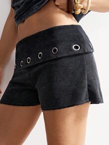 Bohemela Quần short nữ phong cách Y2K Boho miền Tây, trang trí kim loại họa tiết xuyên thấu, cạp gập, siêu ngắn, xử lý giặt và làm cũ theo phong cách vintage, cạp thấp, ôm sát, quần đùi boxer, thích hợp cho tiệc tùng, câu lạc bộ, Giáng sinh, đi biển, mùa hè, mùa đông, hàng ngày, đa năng. - Xám - Xem 5