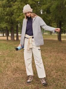 In My Nature Quần đi bộ đường dài màu trơn có túi xếp ly thông thường dành cho nữ - trắng - Xem 4