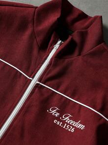 Manfinity Homme Mature Casual, Burgundy Men's Jacket Set, Autumn/Winter - Burgundy - View 8