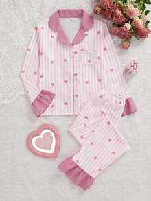 Bộ 2 áo khoác cardigan dài tay họa tiết sọc và trái tim cho bé gái, đồ mặc nhà thoải mái và dễ chịu - Nhiều màu - Xem 9