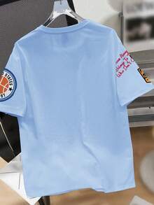 R 青少年男孩休闲简约字母图案短袖T恤套装，适合夏季 - 彩色 - 查看 6