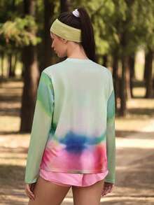 In My Nature Women Multicolor Tie Dye Knitted Round Neck Long Sleeve Regular Length Outdoor Tee - Multicolor - View 4