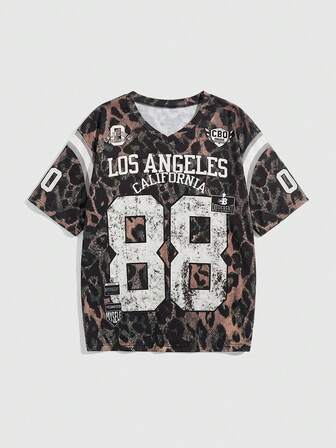 Street Life Große Größen Leoparden-Muster Boyfriend-Stil T-Shirt in Große Größen, Streetwear