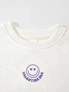 JNSQ 2pcs/Set Young Girls Crew Neck Short Sleeve Sweatshirt With Cute Letter Print And Matching Sweatpants, Spring/Summer - White - View 3