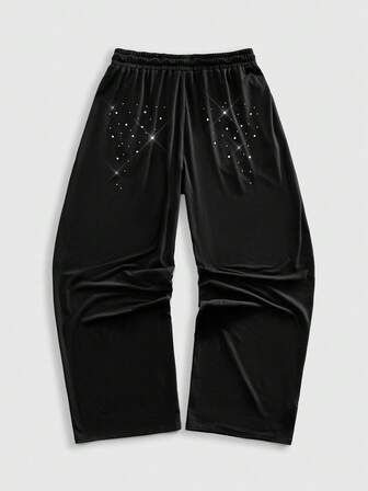 Street Life Pantaloni della tuta casual e ampi da uomo con decorazioni in strass