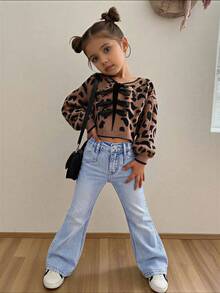 SHEIN Explorewe Young Girl Faded Blue Bell-Bottom Casual Jeans, Comfortable And Versatile For Daily Wear, Autumn/Winter - Light Wash - View 3