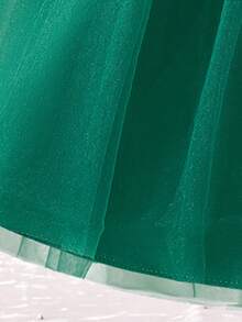 Glamorique Kids Girls' Elegant Sage Green High-End Long Sleeve Dress,Gigot Sleeve With Pearl Decor,Autumn Wedding Guest Gown,Noble Party Christmas Dress For Daily - Green - View 3