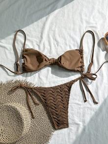 Swim Vcay Women's Textured 2 Pieces Bikini Set, Casual Holiday Style,Summer Holiday Outfits ,Valentine's Day,Carnival