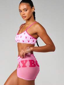 Missguided x Playboy Mesh Sarong Cover Up With Bunny Print And Side Tie Details Beach Pool Summer Vacation Swimwear Accessory - Pink - View 4