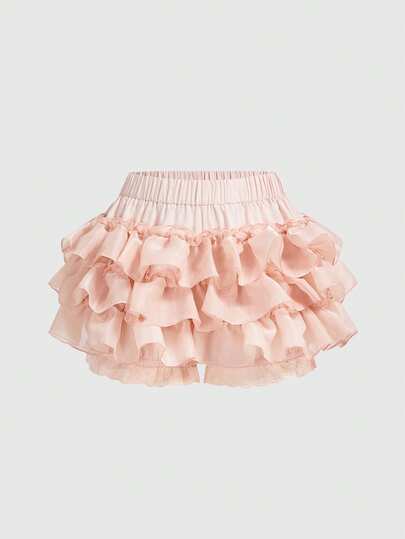 Kawaii Women's Solid Color Ruffle Hem Fashion Shorts