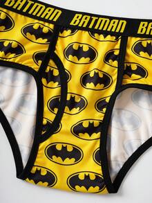 BATMAN X SHEIN 男士柔软舒适蝙蝠印花字母织带三角裤 - 黃色 - 查看 4