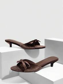 CUCCOO SZL Giày sandal đi làm thời trang và thanh lịch dành cho nữ có trang trí nơ - màu nâu - Xem 2