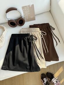 Comfortcana 3 Pcs/Set Plus Size Solid Drawstring Casual Daily Spring Summer Shorts Women Shorts - Multicolor - View 5