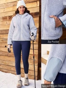 OutZeal 女士冬季保暖户外抓绒圣诞套装长袖露营徒步拉链外套带口袋 - 淺藍色 - 查看 4