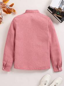 一件青少年男士绅士风衬衫，粉色百搭修身长袖立领衬衫，优雅学院风个性休闲外套，适合婚礼、婚礼宾客、花童、戒指童等场合 - 粉色 - 查看 2