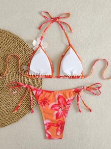 Sunnyshic 女士热带印花两件式比基尼套装，休闲度假装 - 彩色 - 查看 3