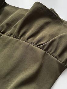 Maweii 大码长袖休闲优雅复古设计连衣裙 - 軍綠色 - 查看 8