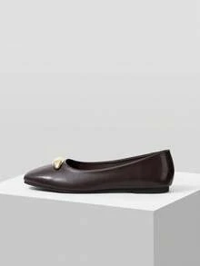 Mnmlis Scarpe da donna casual e versatili per pendolari, con decorazione in metallo - Caffè Marrone - Visualizzare 7