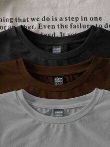 SHEIN EZwear 3件套女士字母图案圆领休闲修身长袖T恤套装 - 彩色 - 查看 4