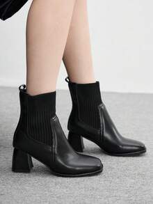 CUCCOO BIZCHIC Botas de tobillo de tacón alto y grueso versátiles y de moda para citas - Negro - Ver 3