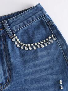 GlowEve 女士仿珍珠装饰口袋阔腿宽松休闲牛仔裤 - 藍色 - 查看 8