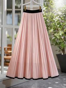 GlowEve CURVE Chân váy midi xếp ly cỡ lớn dành cho nữ, thanh lịch và thời trang - Hồng - Xem 2