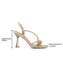 Weide Sandalias de tacón para mujer con tiras tipo diamante, diseño minimalista y punta elegante, tacón bajo estable y suela antideslizante, sandalia elegante mujer para eventos y uso formal - Dorado - Ver 7