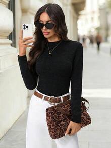 Ellevyn 3pcs Women Elegant Faux Cashmere T-Shirt Set, Suitable For Daily Layering And Versatile Occasions Leopard Print Tops Cheetah Print Tops Women Long Sleeve Tops Tight Tops Fall Tops Women,Graphic Tees Leopard Print Long Sleeve Tops - Multicolor - View 10