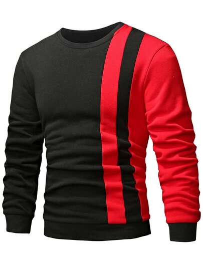 Manfinity Homme Men's Casual Patchwork Crew Neck Long Sleeve Sweatshirt, Versatile For Commuting Mens Jumpers Long Sleeve Tops For Men Men Pullover Jumpers For Men