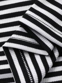 DAZY 女士撞色条纹无袖背心 Y2k - 黑與白 - 查看 7