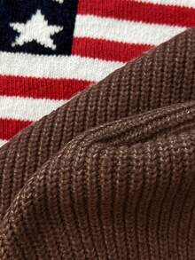 Flirla Women's Casual National Flag Pattern Jacquard Knit Sweater, Autumn/Winter - Coffee Brown - View 5