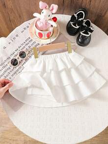 Emery Rose Kids Emery Rose Kids Young Girls Casual Mixed Street Casual Minimalist Sportswear Academy Plain-Colored Cake Half-Length Skirt Suitable For All Seasons (Spring, Summer, Autumn, Winter), For Home Use, For Outdoor Exercise, For School, For Daily Leisure. The Same Style As My Mother's, The Same Style As My Sister And My Younger Brother. White Skirt For Teens, White Skirt For Girls, White Ruffle Skirt, White Bubble Skirt - White - View 2