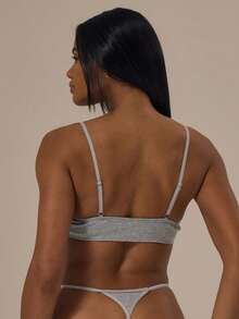 MUSERA ESSENTIALS Pointelle Bow Detail Picot Trim G String Fall Autumn Winter  Cosy Lounge Underwear Lingerie Everyday Basics Essential - Light Grey - View 3