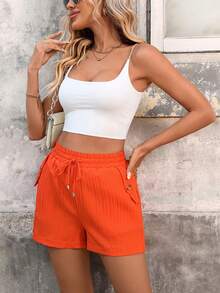 SHEIN LUNE Quần short thường ngày có túi rút dây lưng thun cho nữ - trái cam - Xem 3
