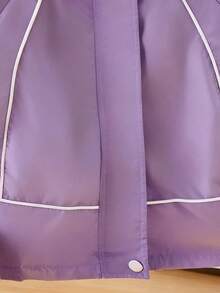 SHEIN 女童休闲百搭连帽外套，黑色，饰有白色绳结，弹性袖口，银色按扣，适合上学、通勤、外出、运动等场合，可搭配长袖上衣和裤子。 - 紫色 - 查看 7