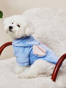 PETSIN 1 件宠物服装快乐小狗可爱卡通短法兰绒服装 - 蓝色大象 - 藍色 - 查看 2