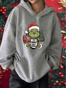 Mujer sudadera casual estilo urbano con estampado de Grinchh, not today color sólido oversize capucha manga larga otoño invierno uso diario exteriores Sudadera - Gris - Ver 1