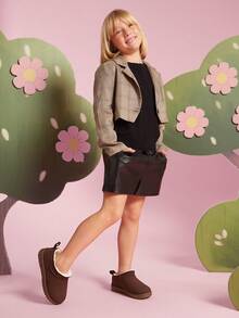 Mini mi Fabric Suede Chocolate Cozy Slip-On Clog Mules – Designer-Inspired, Warm & Comfy. - Chocolate Brown - View 2