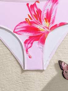 SHEIN Tween Girls Beach Vacation Printed Bikini Set - Pink - View 6