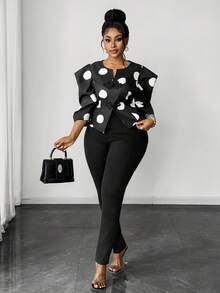 Maweii Große Größen Retro Chinesischer Stil Lässig Polka Dot Muster Hemd - Schwarz - Übersicht 4
