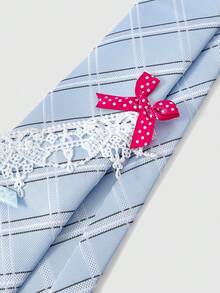 ROMWE Anime 1件可爱甜美蕾丝蝴蝶结发饰，复古经典波点波普艺术风格，女士款 - 淺藍色 - 查看 3