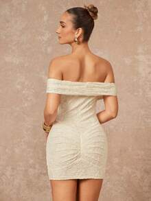 Lumalex Early Spring Soft & Comfortable Floral Off-Shoulder Cinched Waist Ruffle Hem Metal Buckle Decor Tie-Up Mini Dress PreSpringDresses For Women Luxury NewYearNewLook QuietLuxe Prom Gathering Party Banquet Modest Old Money Glitter Holiday Party Rave Festival Outing Vacation Hot Outdoor Richly Layered Wedding VDayGiftGuide RomanticVDayOutfit Season Banquet ID Party New Year Looks Of Party Party Dress PreSpringDresses For Autumn - Apricot - View 3