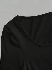 Tseoso 3pcs Black 95% Cotton Cropped Casual Fitted T-Shirts, Suitable For Summer Spring - Black - View 4
