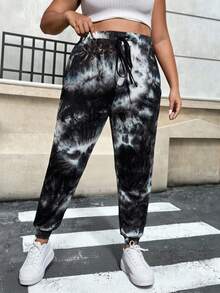 Muchica Plus Tie Dye Drawstring Waist Sweatpants - Multicolor - View 1