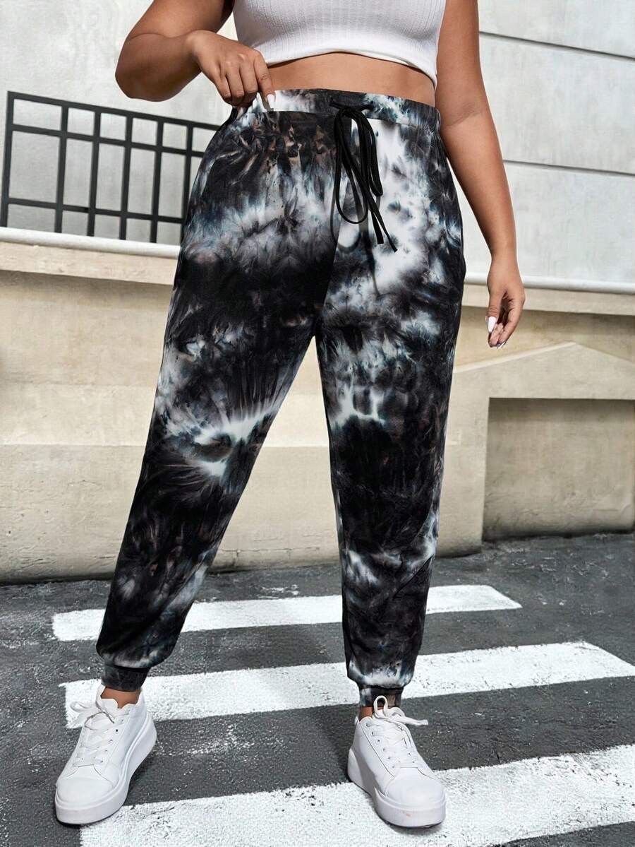 Muchica Plus Tie Dye Drawstring Waist Sweatpants - Multicolor - View 1